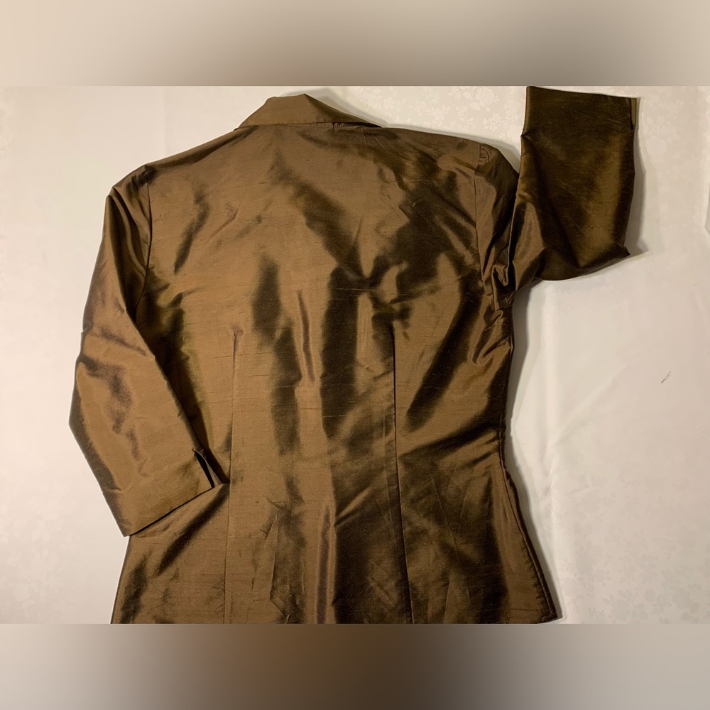 EUC Silk Top: "Shacket" - Shirt/Jacket, Shimmery Bronze, Button-Down w Placket - Picture 6 of 11